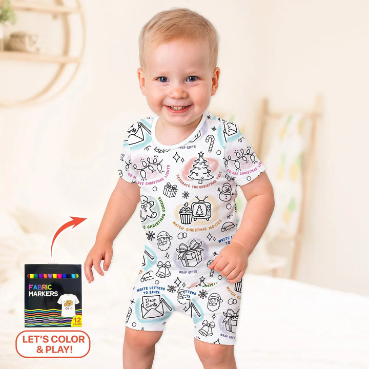 Christmas Activities Colorable Two Piece Short Sleeve Shorts Pajama Set - Zumbamboo