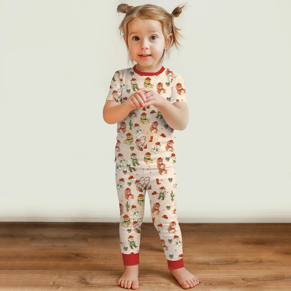 Christmas Cowboy Teddy Two Piece Short Sleeve Pajama Set - Zumbamboo