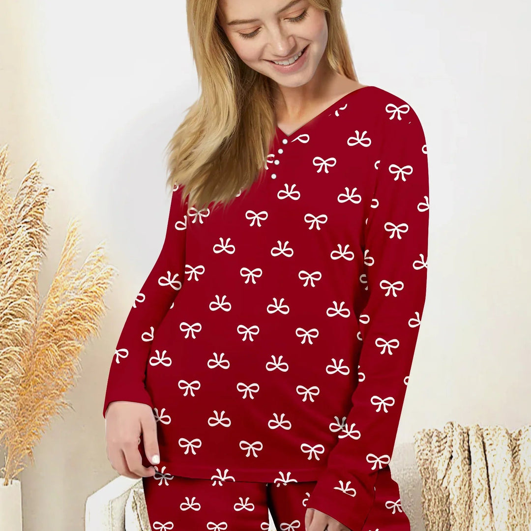 Christmas Cute Bows Women Pajama Set - Zumbamboo