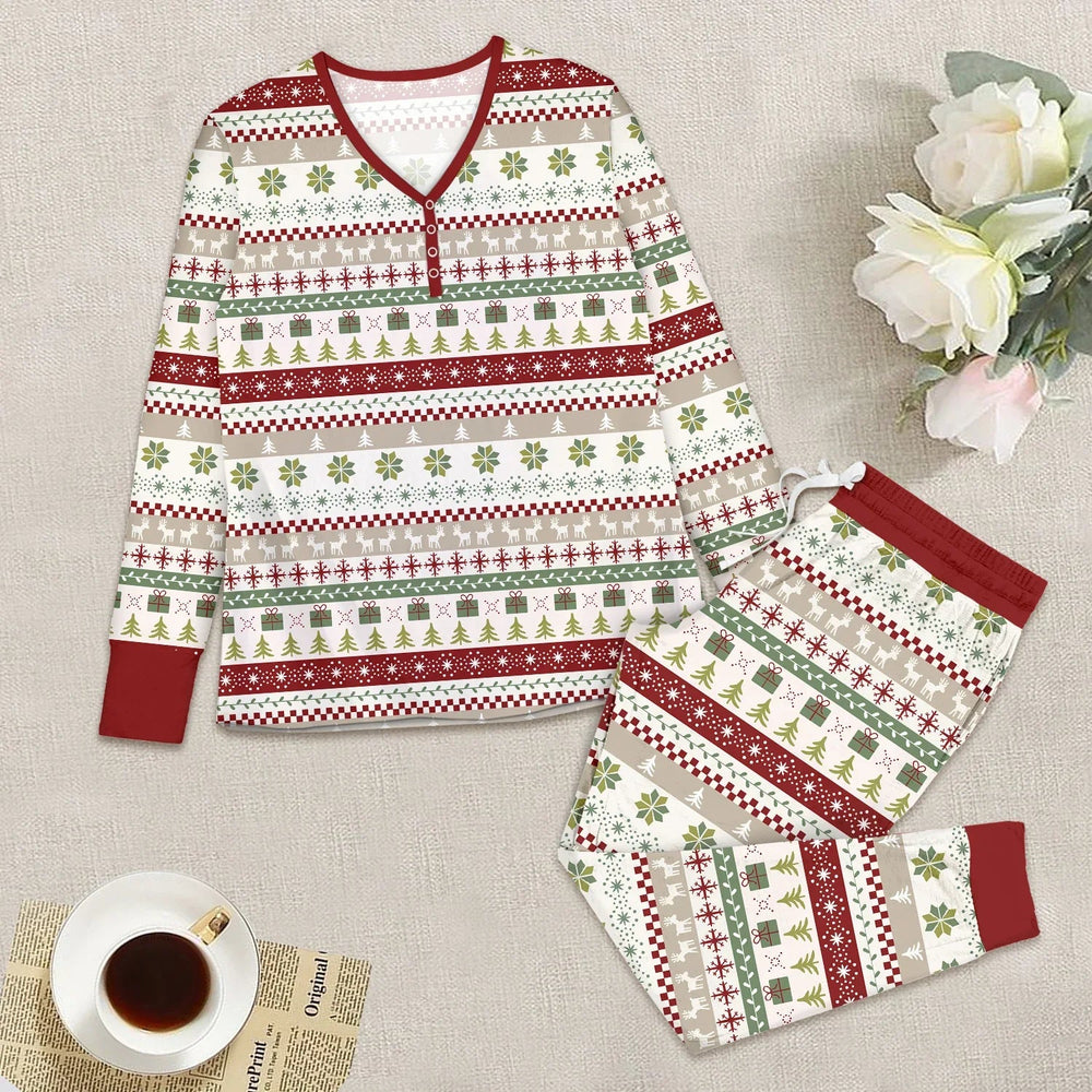 Christmas Fair Isle Red and Green Women Pajama Set - Zumbamboo
