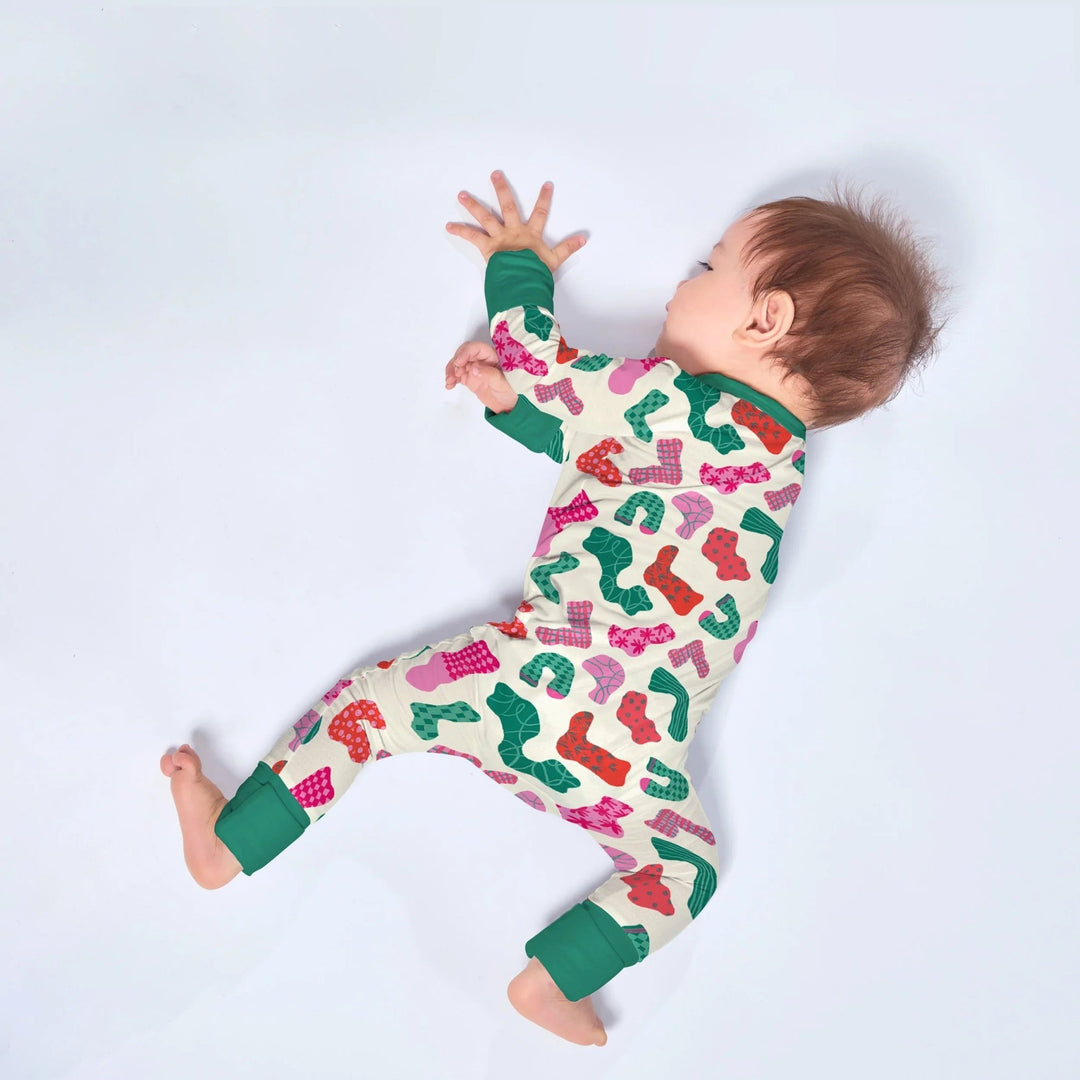 Christmas Happy Socks Keep Warm Convertible Zippered Romper - Zumbamboo