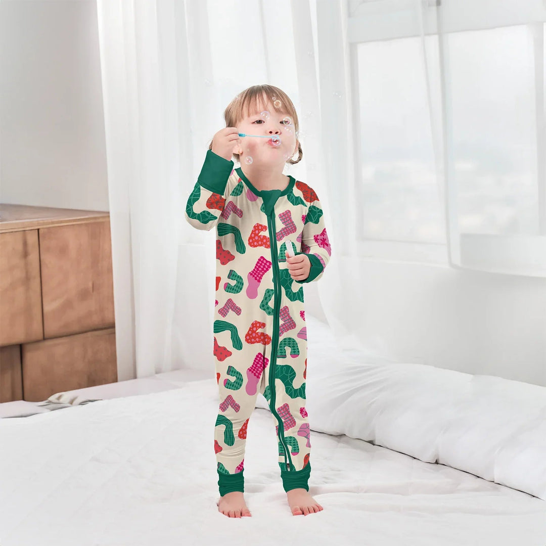 Christmas Happy Socks Keep Warm Convertible Zippered Romper - Zumbamboo