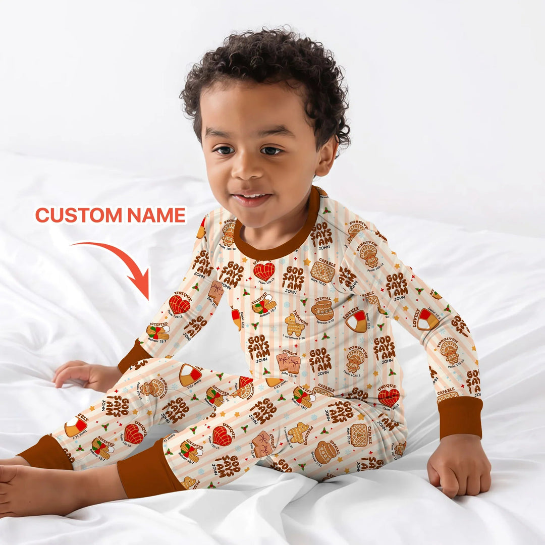 Christmas Mexican Cookies Custom Name For Boys Two Piece Long Sleeve Pajama Set - Zumbamboo