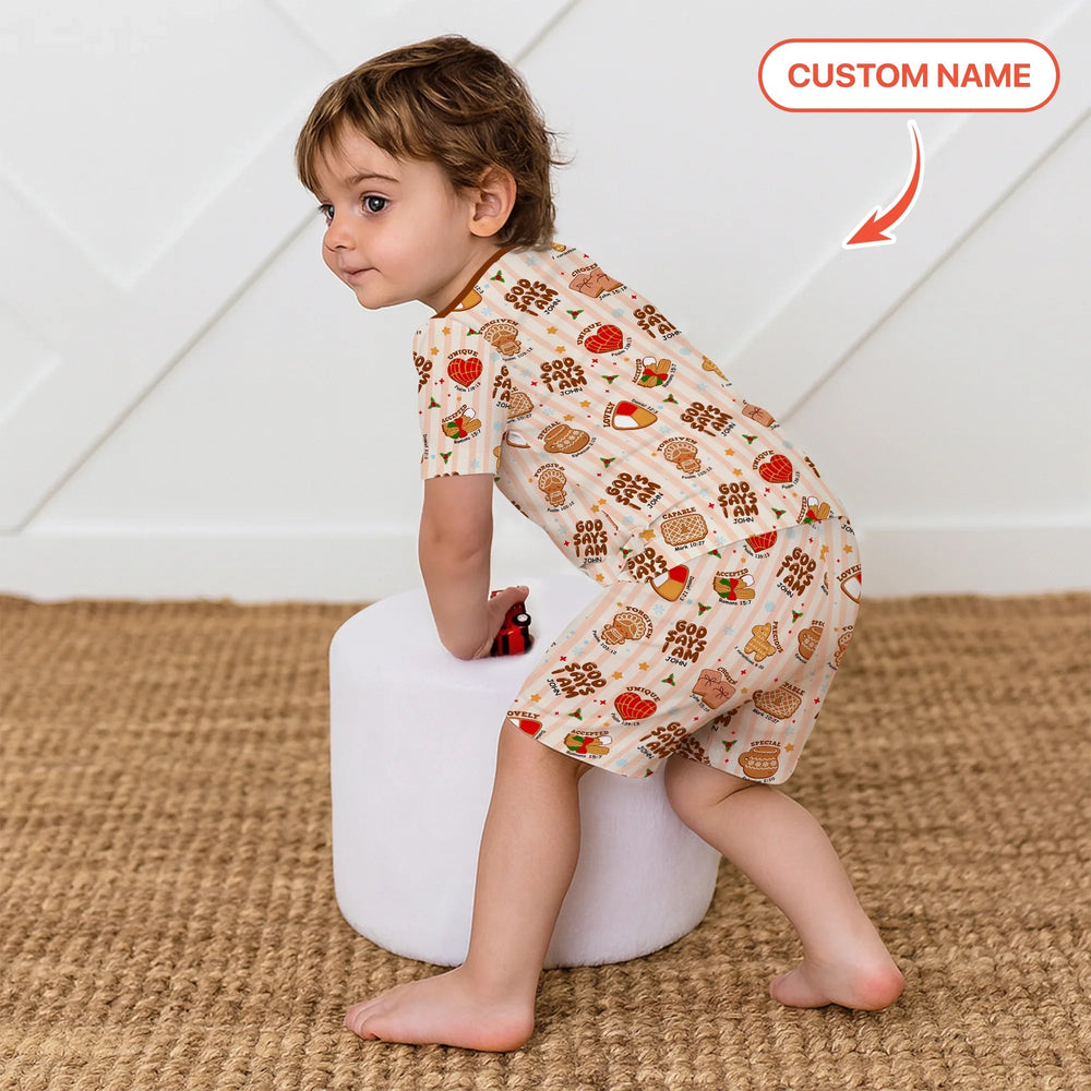 Christmas Mexican Cookies Custom Name For Boys Two Piece Short Sleeve Shorts Pajama Set - Zumbamboo