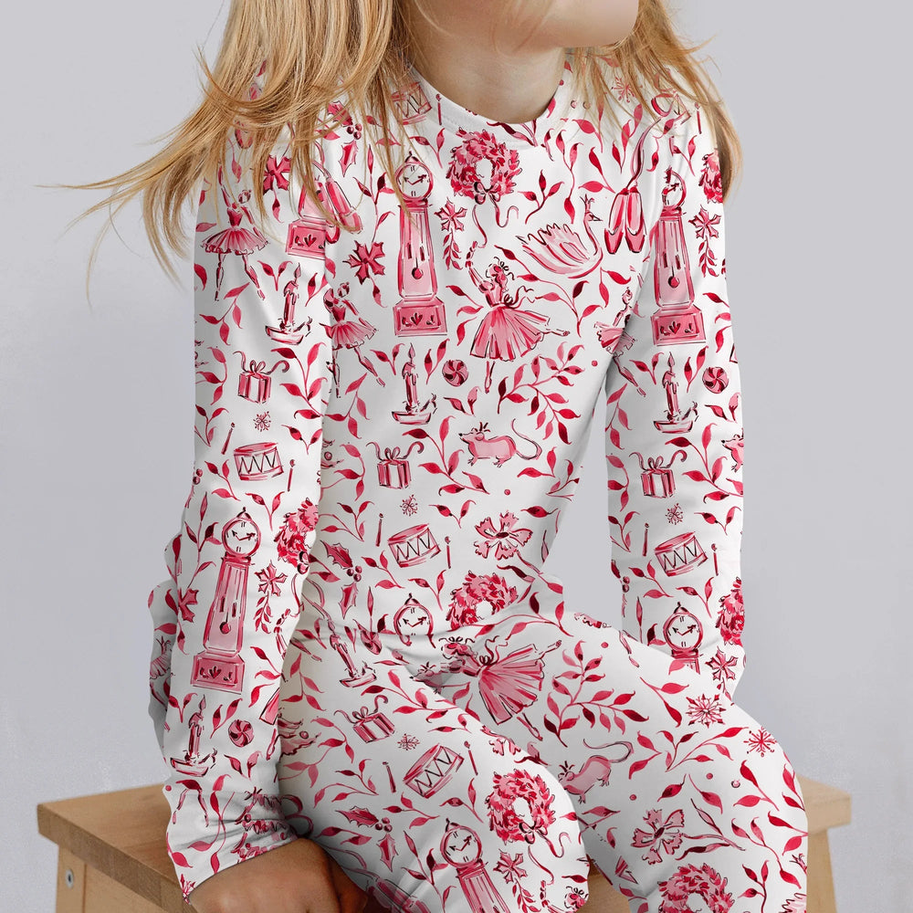 Christmas Nutcracker Toile Two Piece Long Sleeve Pajama Set - Zumbamboo