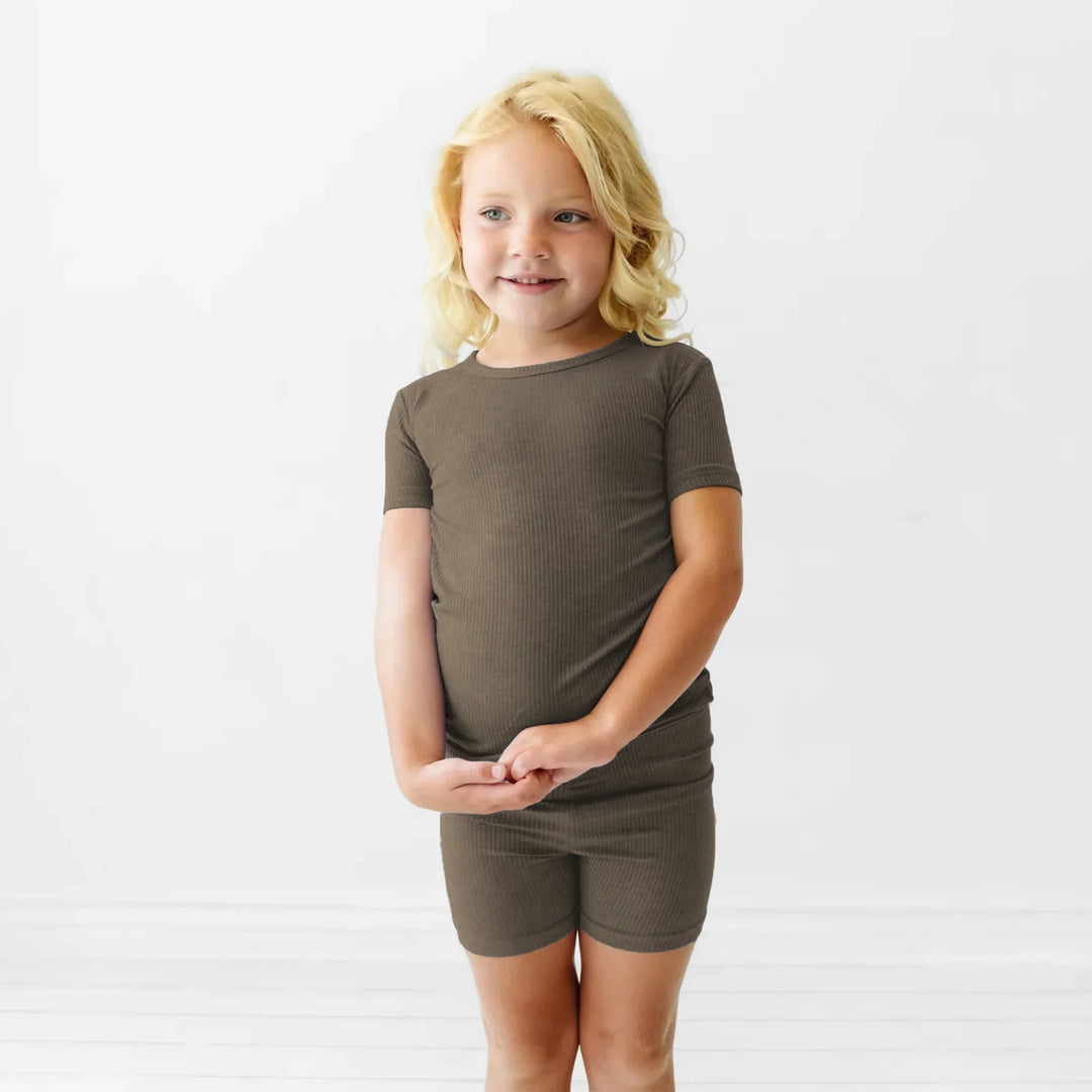 Cocoa Ribbed Two Piece Short Sleeve Shorts Pajama Set - Zumbamboo