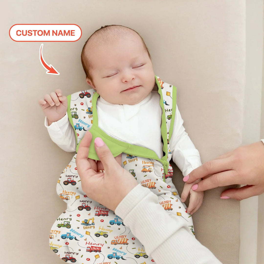 Construction Vehicles Custom Name Sleep Bag - Zumbamboo