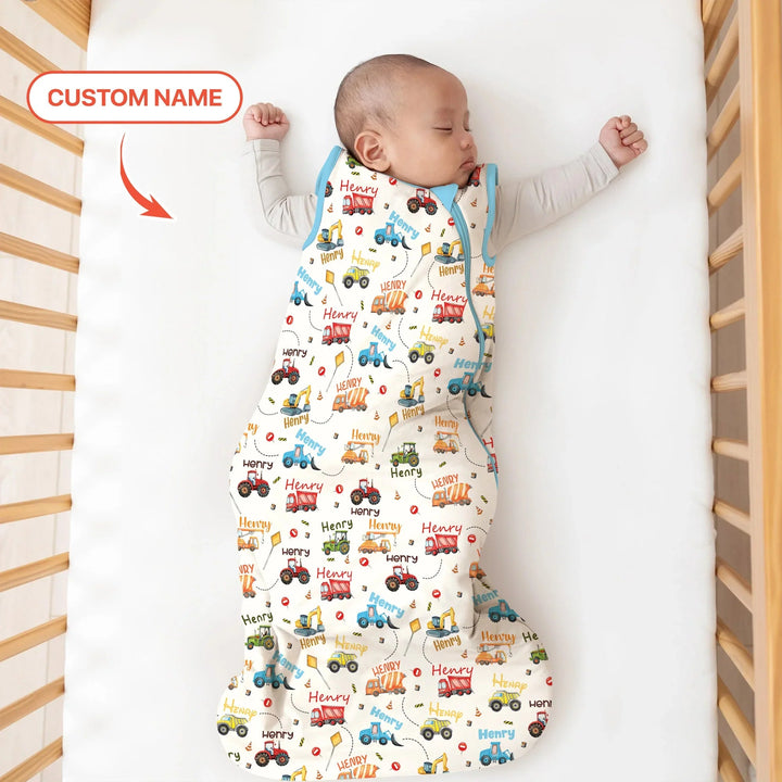 Construction Vehicles Custom Name Sleep Bag - Zumbamboo
