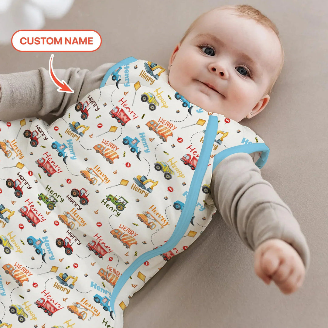 Construction Vehicles Custom Name Sleep Bag - Zumbamboo