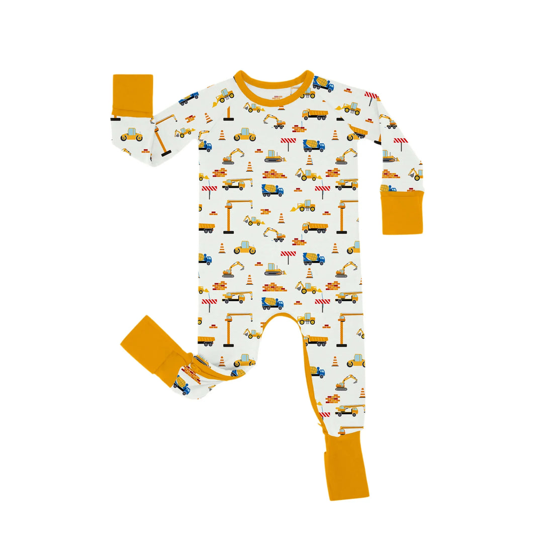 Construction Crescent Zippered Romper , Construction Crescent Zippered Romper - Newborn