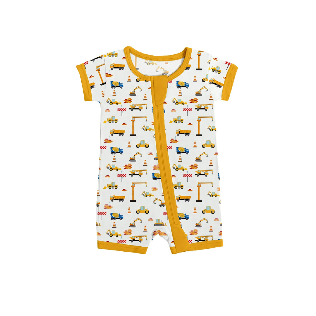 Construction Shorty Zippered Romper , Construction Shorty Zippered Romper - 0-3M