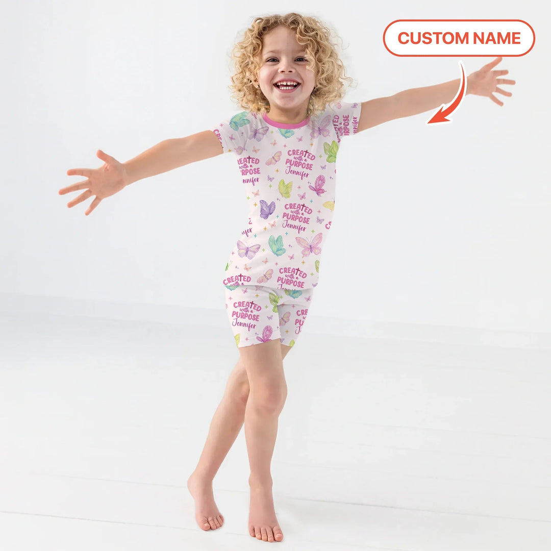 Created With A Purpose Custom Name Two Piece Short Sleeve Shorts Pajama Set - Zumbamboo