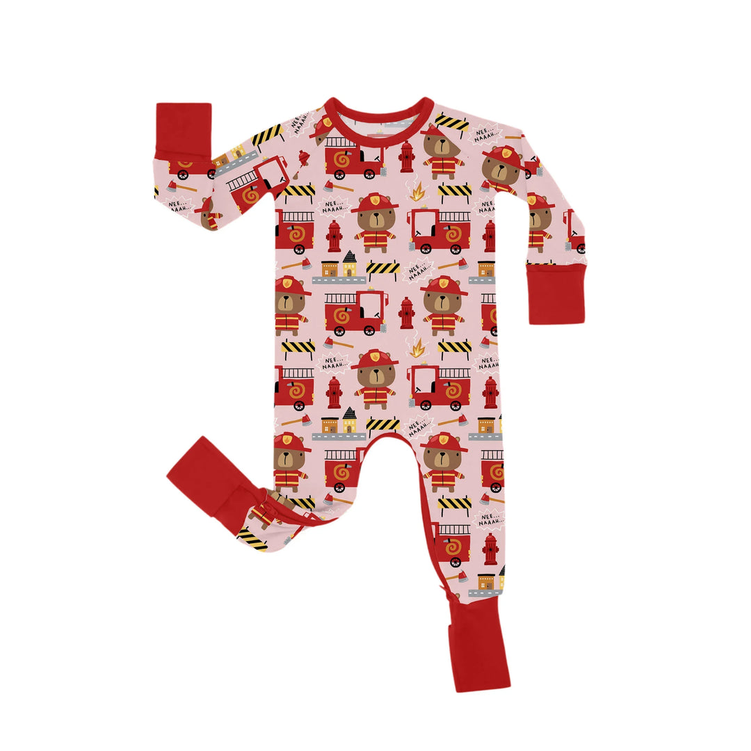 Firefighter Bears Crescent Zippered Romper , Firefighter Bears Crescent Zippered Romper - Newborn