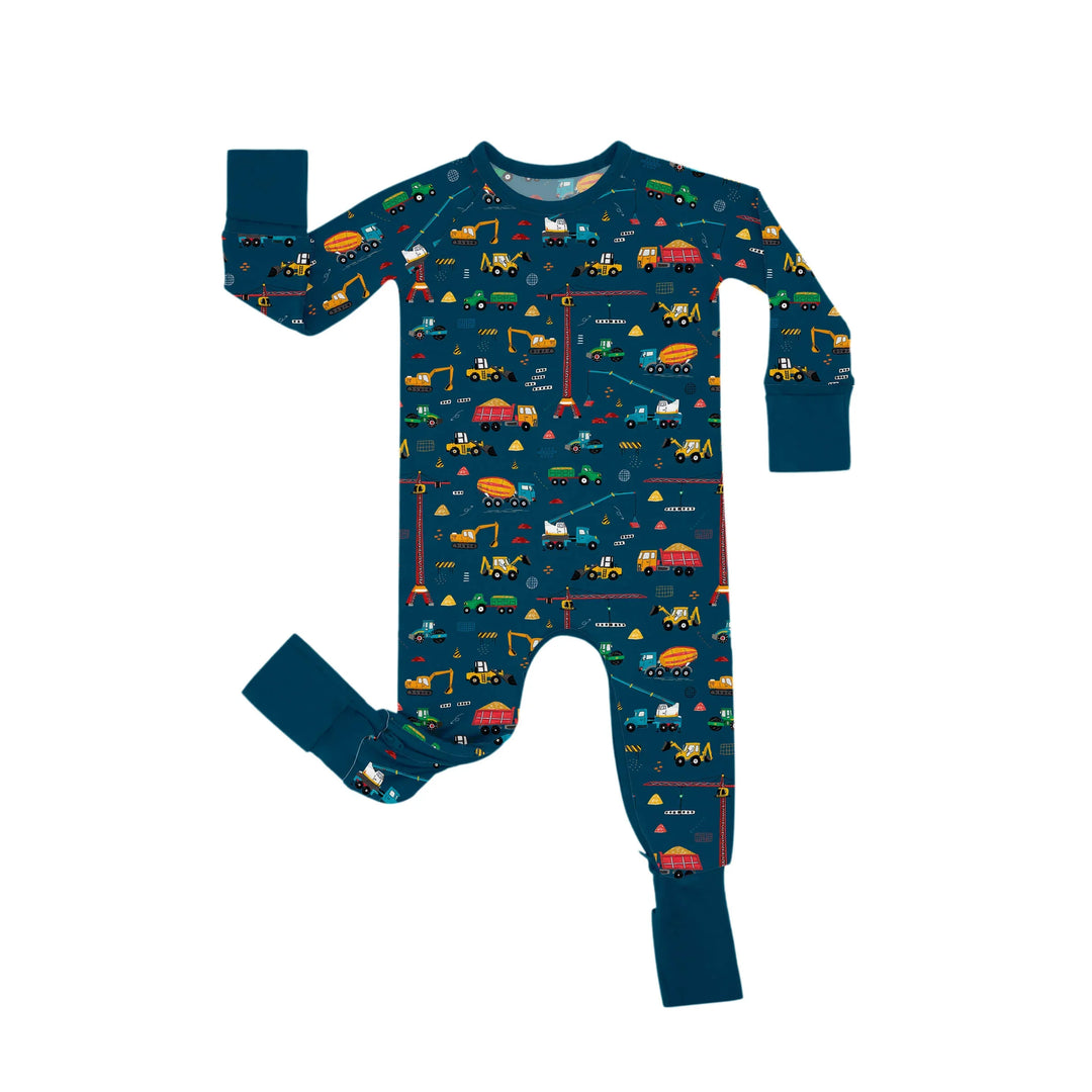 Dark Slate Gray Construction Crescent Zippered Romper , Dark Slate Gray Construction Crescent Zippered Romper - Newborn