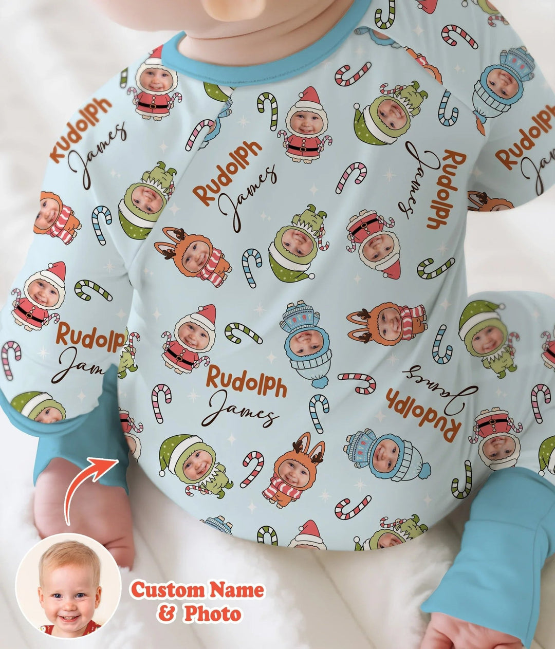 Custom Baby Photo Christmas Bear Convertible Zippy - Zumbamboo