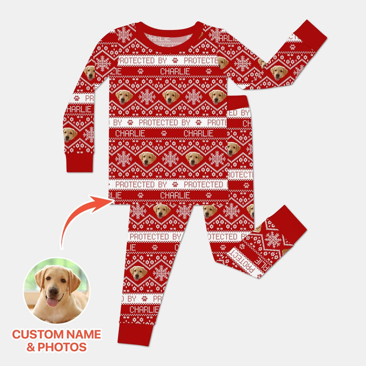 Custom Dog Photo Fair Isle Christmas Two Piece Long Sleeve Pajama Set - Zumbamboo