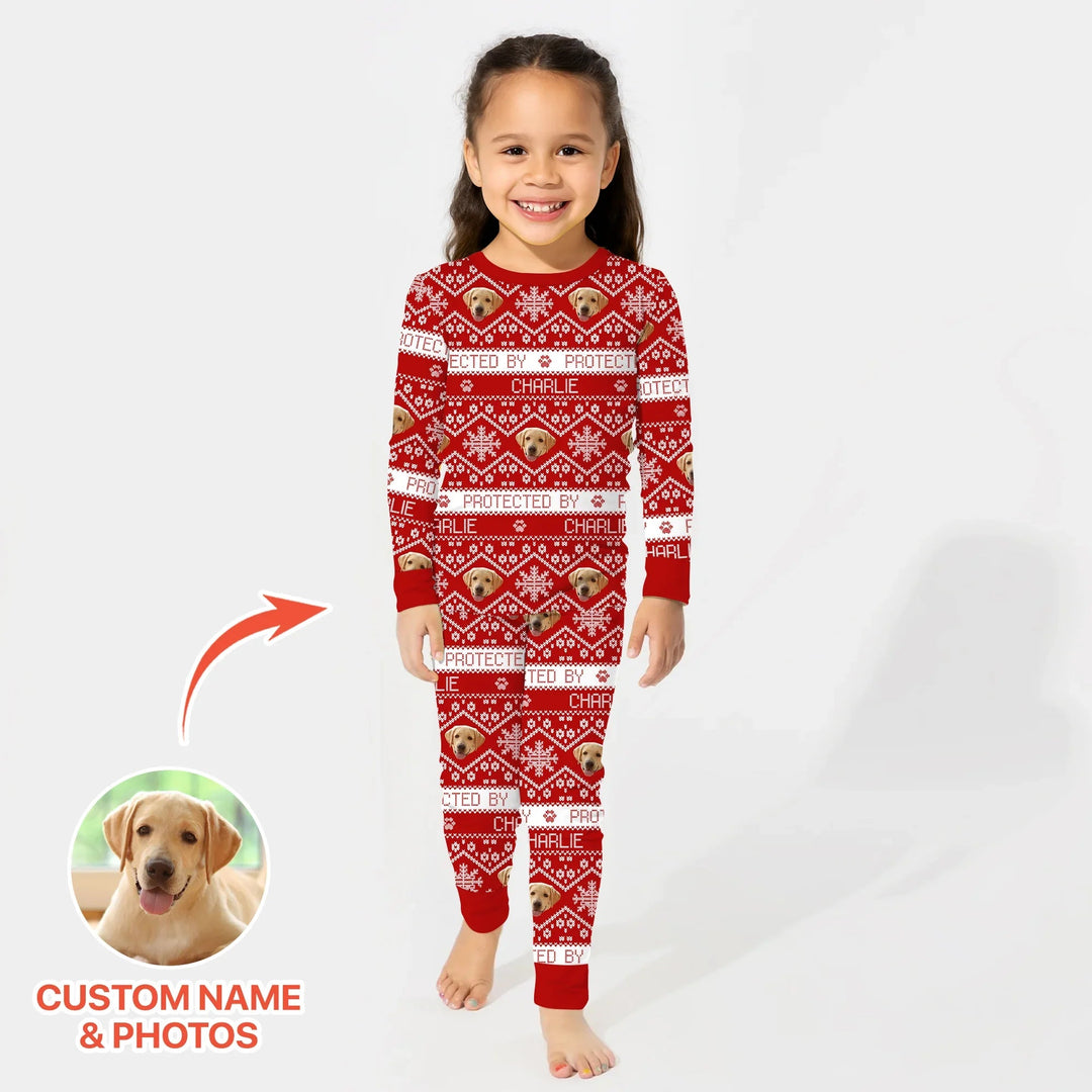 Custom Dog Photo Fair Isle Christmas Two Piece Long Sleeve Pajama Set - Zumbamboo