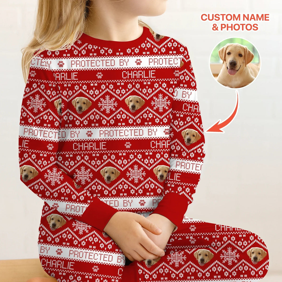 Custom Dog Photo Fair Isle Christmas Two Piece Long Sleeve Pajama Set - Zumbamboo