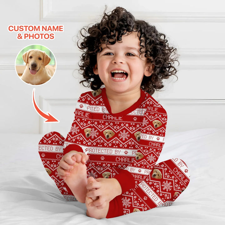 Custom Dog Photo Fair Isle Christmas Two Piece Long Sleeve Pajama Set - Zumbamboo