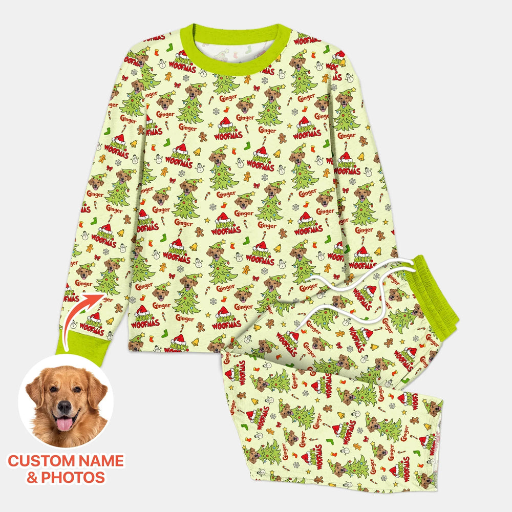 Custom Dog Photo Merry Woofmas Men's Pajama Set - Zumbamboo