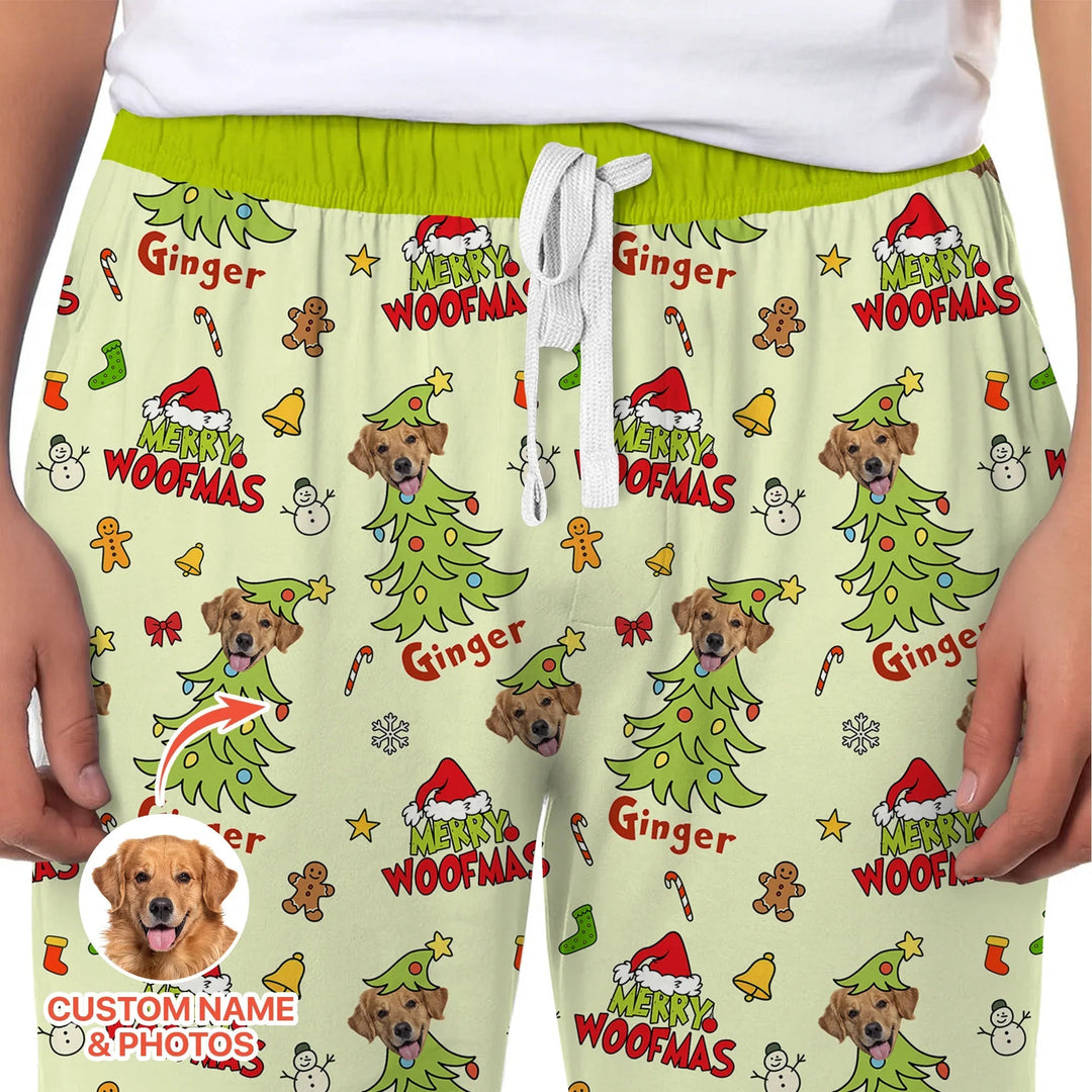 Custom Dog Photo Merry Woofmas Men's Pajama Set - Zumbamboo
