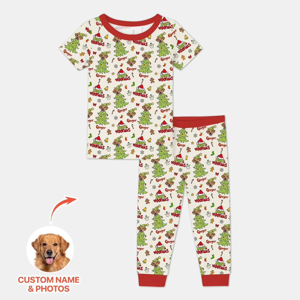 Custom Dog Photo Merry Woofmas Two Piece Short Sleeve Pajama Set - Zumbamboo