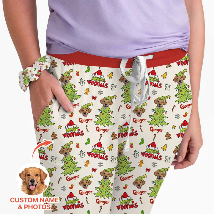 Custom Dog Photo Merry Woofmas Women Pajama Set - Zumbamboo