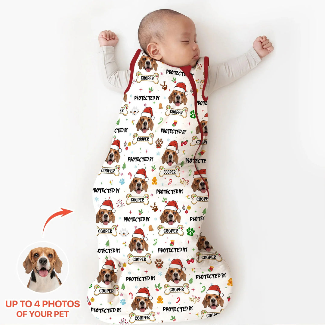 Custom Dog Photo "Protected By" Christmas Sleep Bag - Zumbamboo