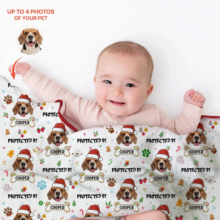 Custom Dog Photo "Protected By" Christmas Toddler Blanket - Zumbamboo