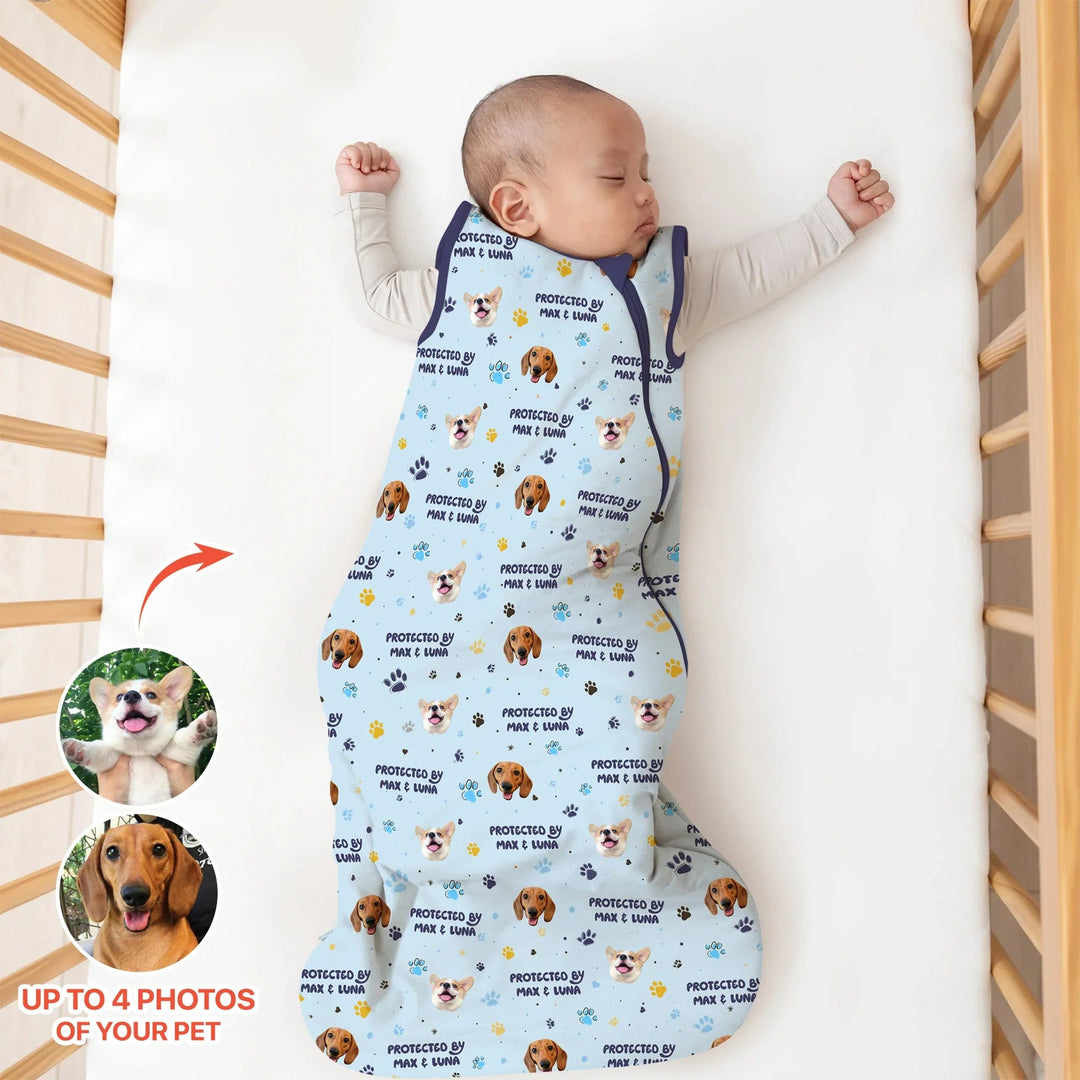 Custom Dog Photos "Protected By" Pawfect Blue Sleep Bag - Zumbamboo