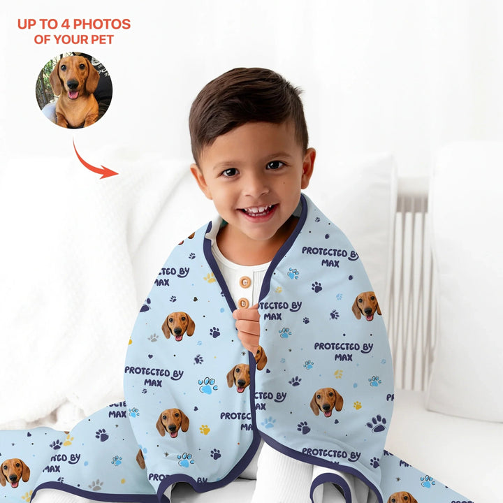 Custom Dog Photos "Protected By" Pawfect Blue Toddler Blanket - Zumbamboo