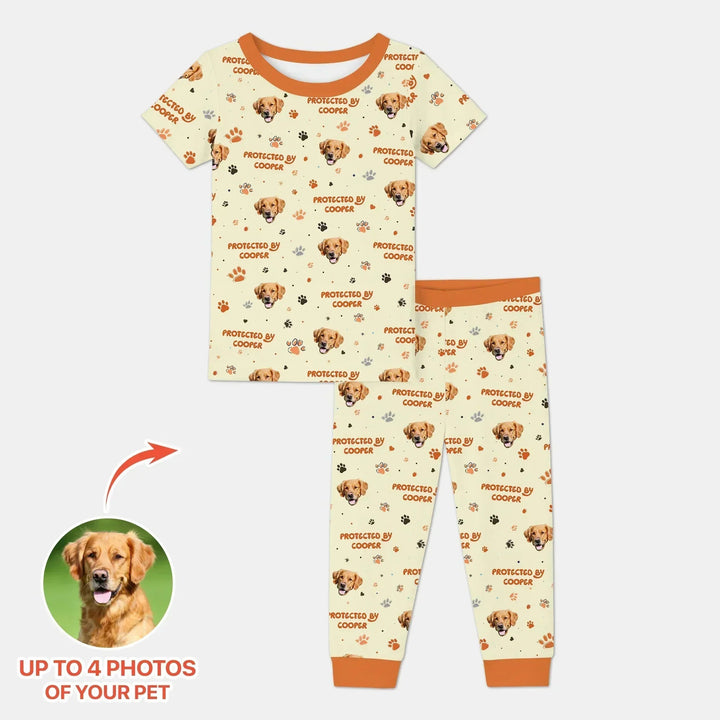 Custom Dog Photos "Protected By" Pawfect Blue Two Piece Short Sleeve Pajama Set - Zumbamboo