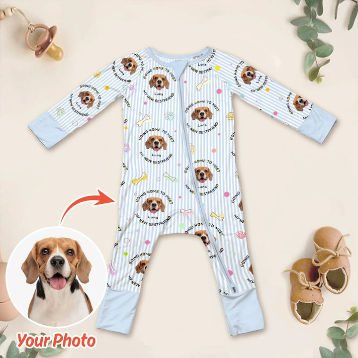 Custom Dogs Photo "Going home to meet my new best friend" Convertible Zippered Romper - Zumbamboo