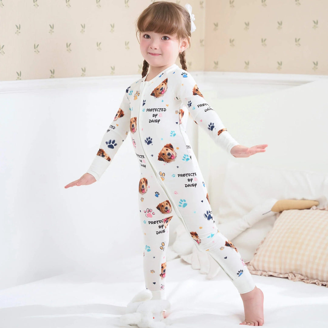 Custom Dogs Photo "Protected By" Convertible Zippered Romper - Zumbamboo