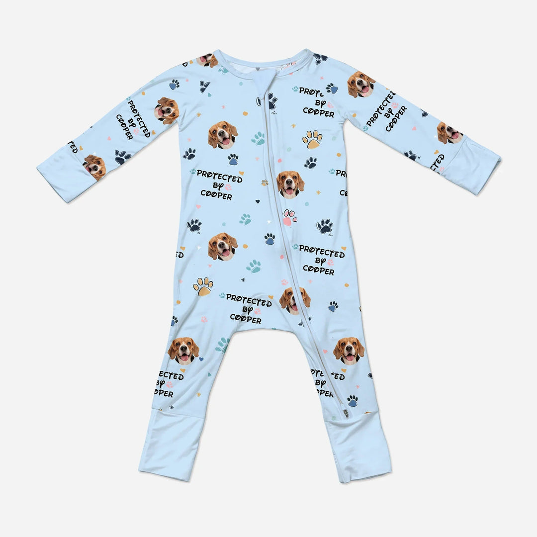 Custom Dogs Photo "Protected By" Convertible Zippered Romper - Zumbamboo