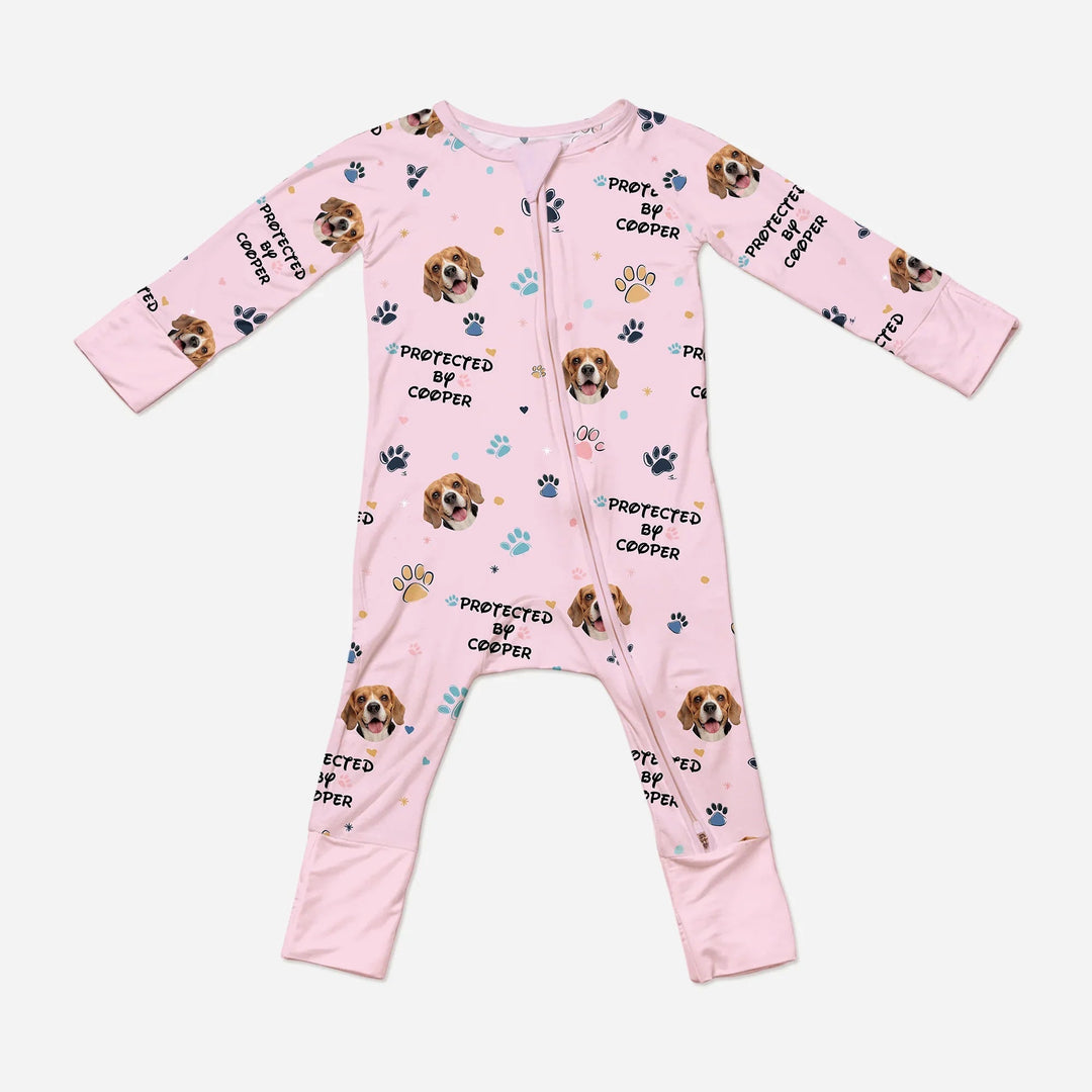 Custom Dogs Photo "Protected By" Convertible Zippered Romper - Zumbamboo