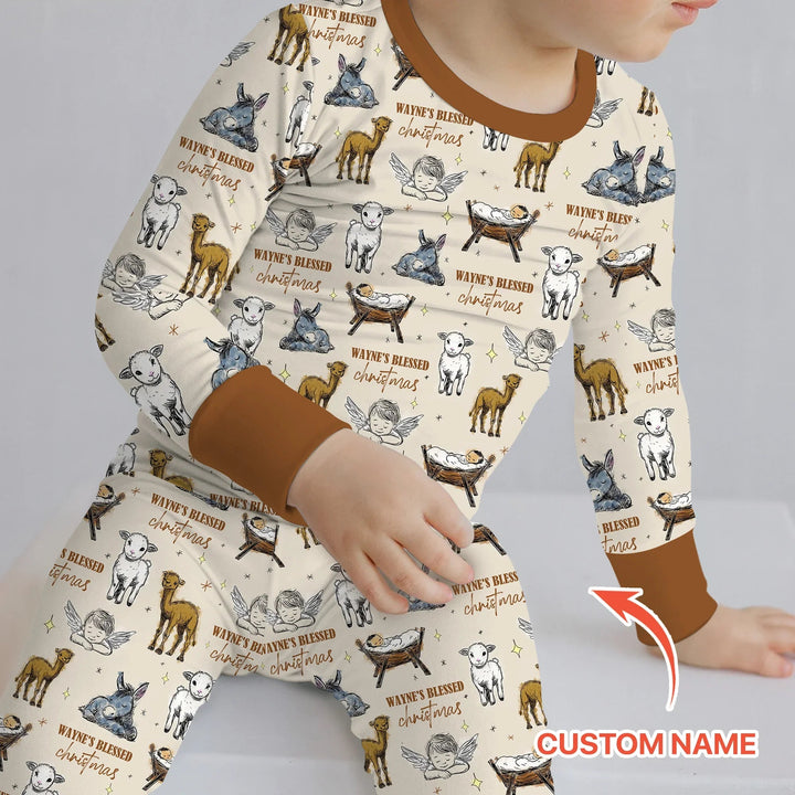 Custom Name Baby Blessed Christmas Two Piece Long Sleeve Pajama Set - Zumbamboo