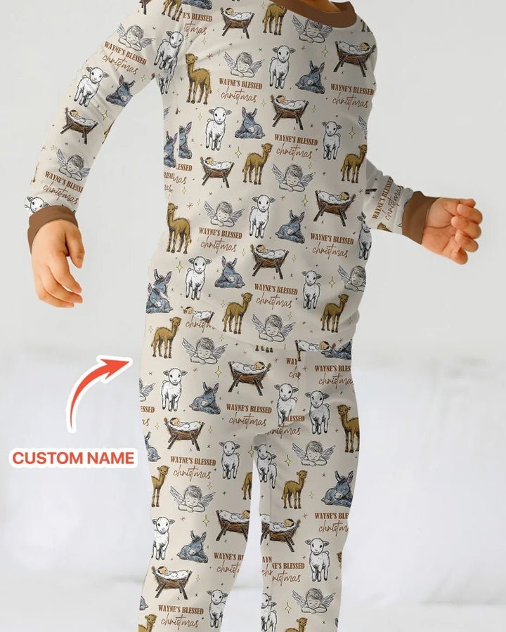 Custom Name Baby Blessed Christmas Two Piece Long Sleeve Pajama Set - Zumbamboo