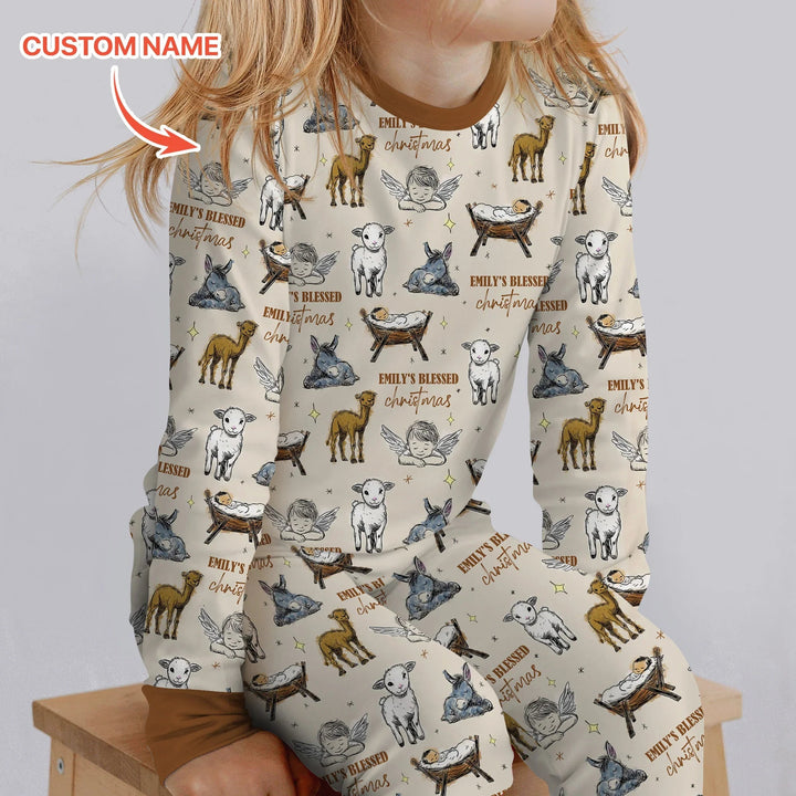 Custom Name Baby Blessed Christmas Two Piece Long Sleeve Pajama Set - Zumbamboo
