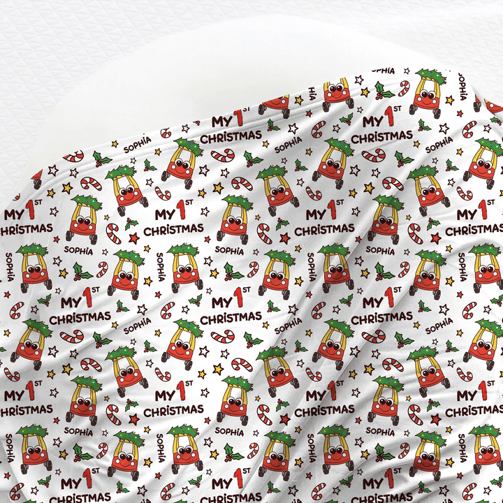 Custom Name Baby Car My 1st Christmas Swaddle Blanket - Zumbamboo