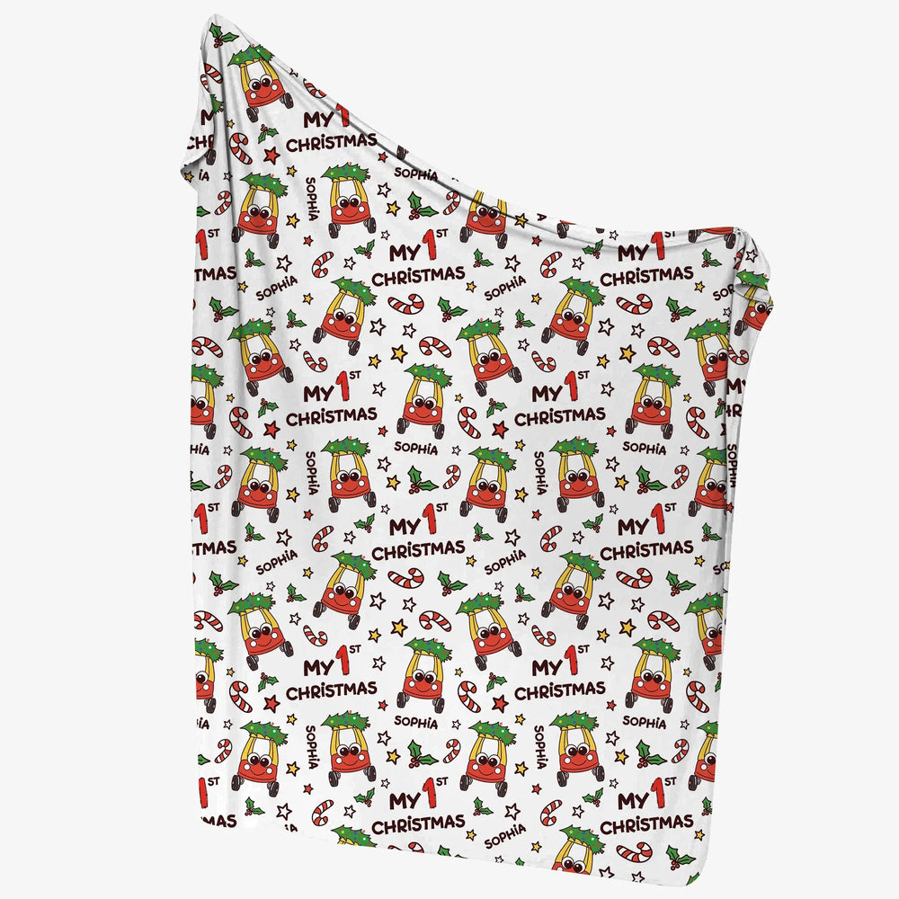 Custom Name Baby Car My 1st Christmas Swaddle Blanket - Zumbamboo