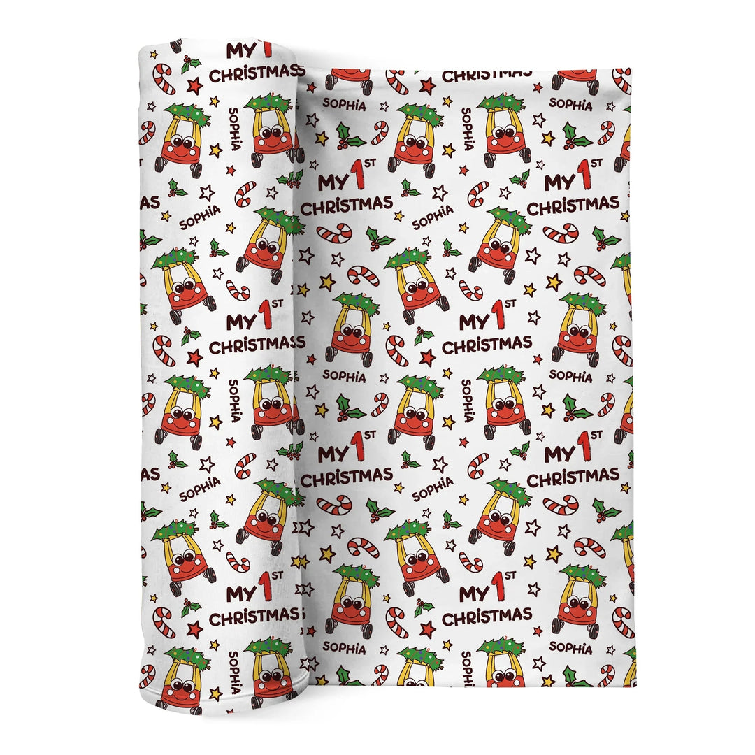 Custom Name Baby Car My 1st Christmas Swaddle Blanket - Zumbamboo
