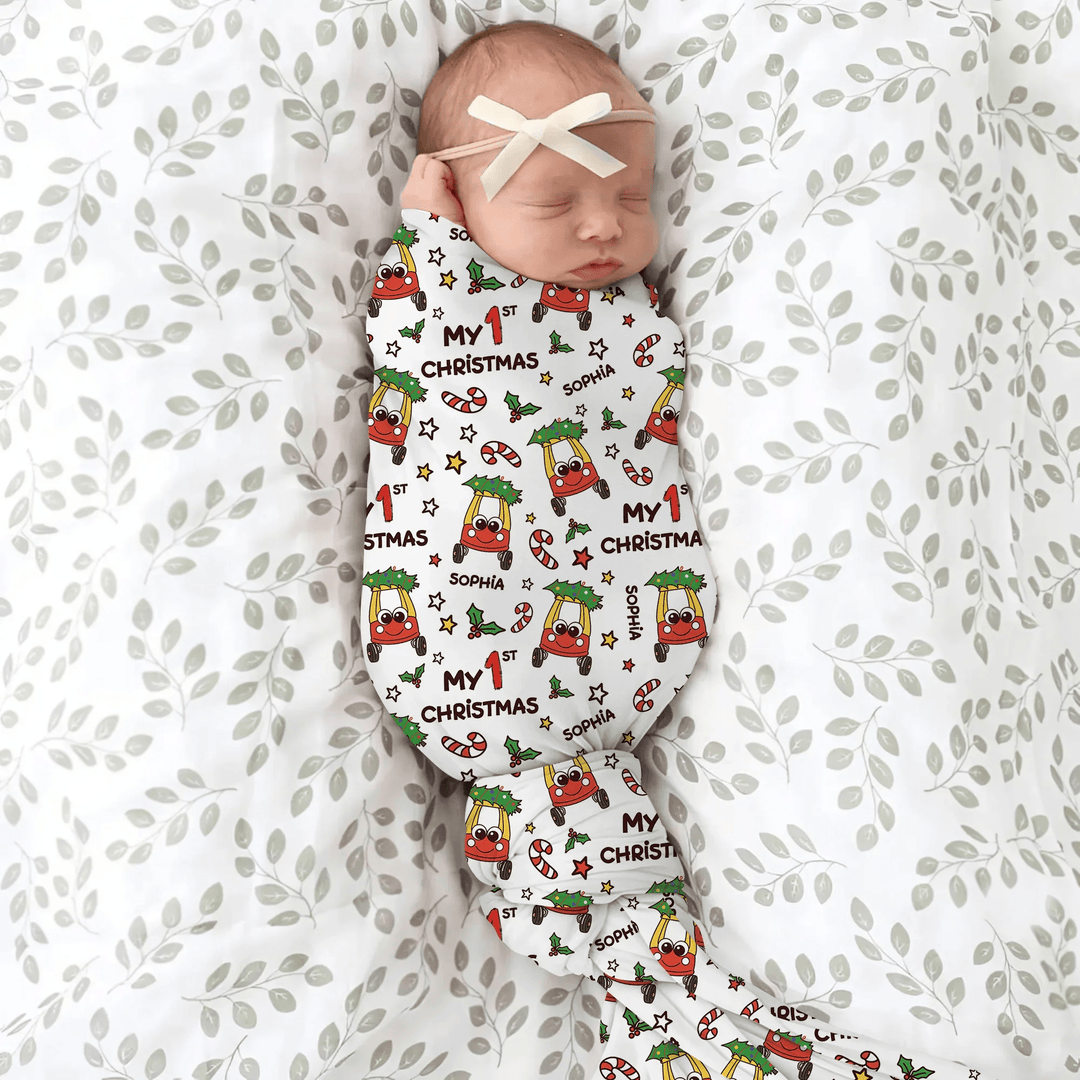 Custom Name Baby Car My 1st Christmas Swaddle Blanket - Zumbamboo