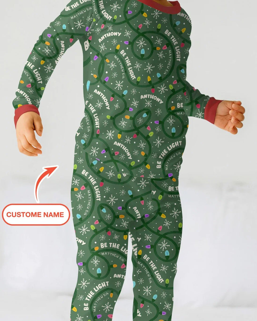 Custom Name Be The Light Christmas Two Piece Long Sleeve Pajama Set - Zumbamboo