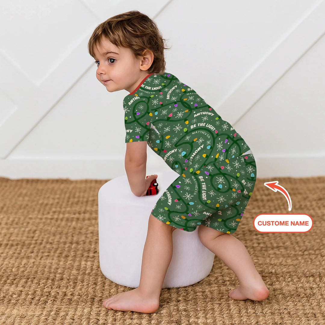 Custom Name Be The Light Christmas Two Piece Short Sleeve Shorts Pajama Set - Zumbamboo