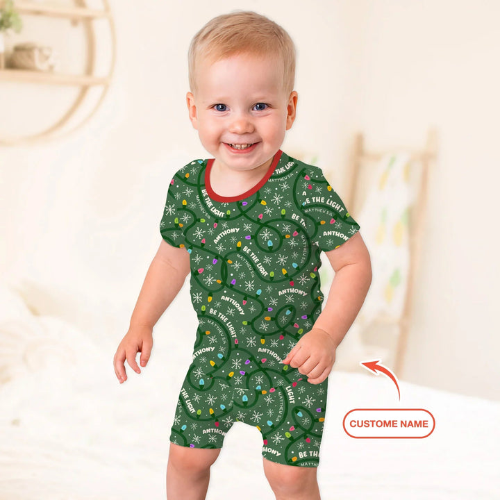 Custom Name Be The Light Christmas Two Piece Short Sleeve Shorts Pajama Set - Zumbamboo