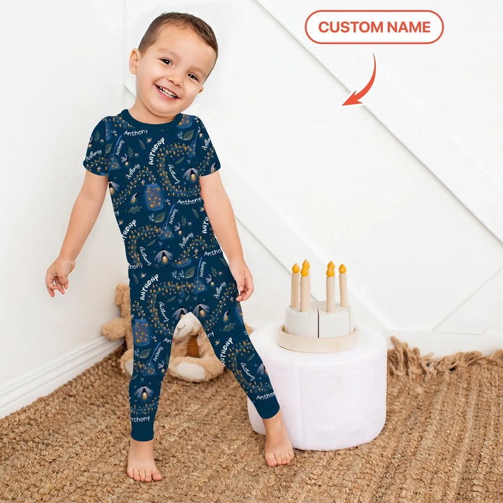 Custom Name Catching Fireflies Two Piece Short Sleeve Pajama Set - Zumbamboo