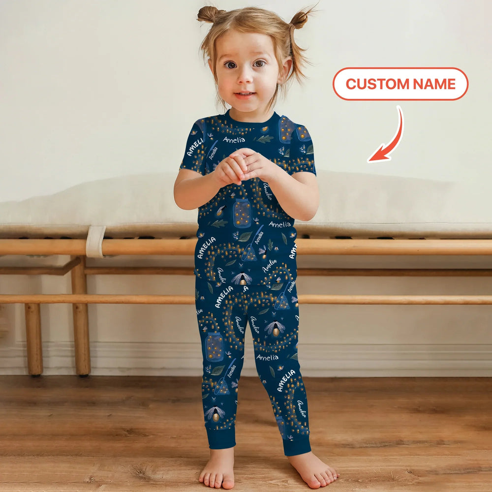 Custom Name Catching Fireflies Two Piece Short Sleeve Pajama Set - Zumbamboo