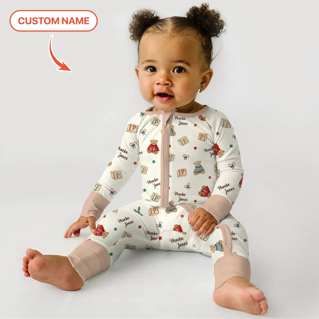 Custom Name Christmas Teddy Bear Convertible Zippy - Zumbamboo