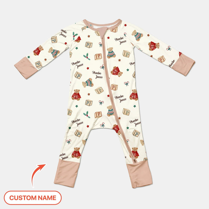 Custom Name Christmas Teddy Bear Convertible Zippy - Zumbamboo